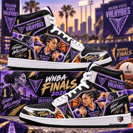 Gabby Williams #1 Golden State Valkyries WNBA Finals 2026 custom high top sneakers with signature and collector display shoebox - Style 02