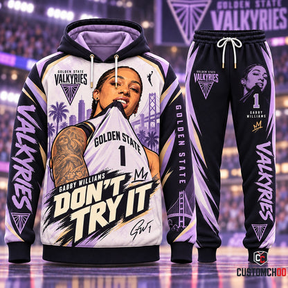 Gabby Williams #1 Don't Try It Golden State Valkyries Streetwear Tracksuit Set with Jersey Collar Bite, Bay Bridge Graphic, and Signature