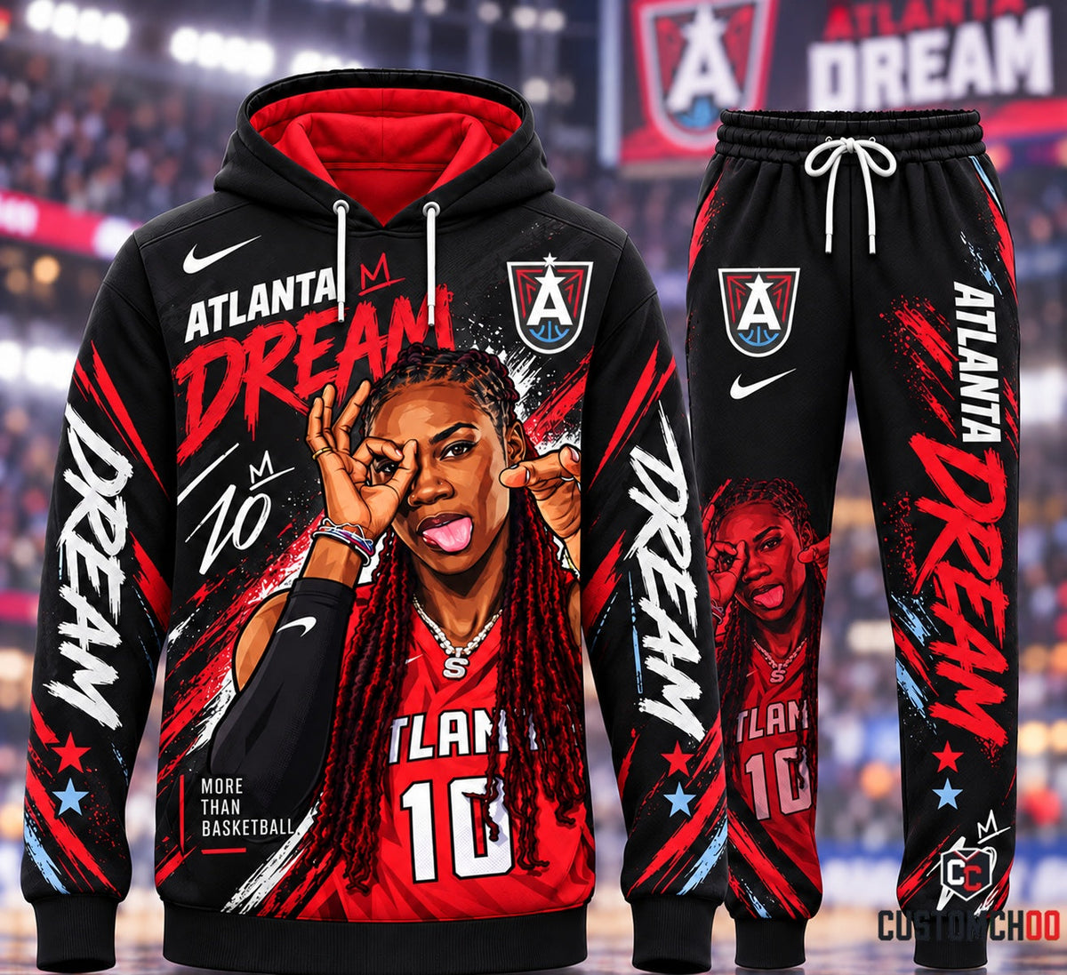Rhyne Howard #10 Three-Point Goggles Celebration Atlanta Dream Graphic Pullover Hoodie and Jogger Sweatpants Set with More Than Basketball Script