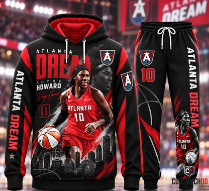 Rhyne Howard #10 Crossover Dribble Atlanta Dream Streetwear Tracksuit Set with Downtown Skyline, SkyView Ferris Wheel, and Dream Typography