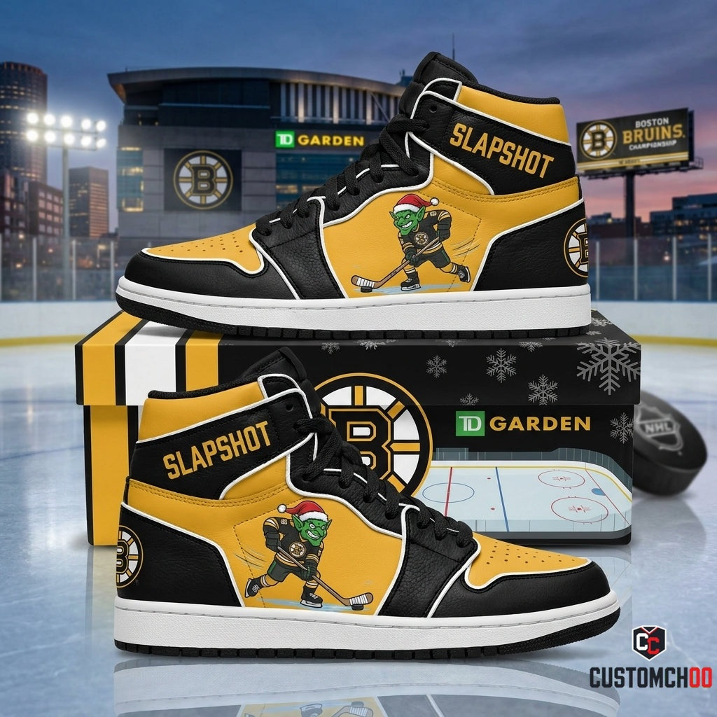 Boston Bruins grinch-inspired christmas fan sneakers – Slapshot Puck Heist