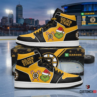 Boston Bruins grinch-inspired christmas fan sneakers – Candy Cane Spoked B