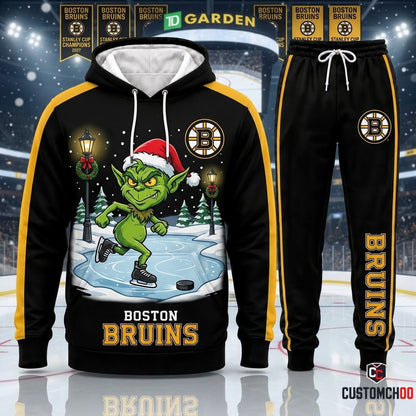 Boston Bruins grinch-inspired christmas hoodie and sweatpants tracksuit set – Boston Common Frozen Pond