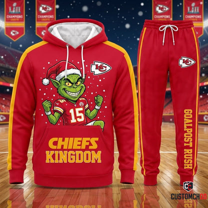 Kansas City Chiefs grinch-inspired christmas hoodie and sweatpants tracksuit set – Candy Cane Sideline Rush