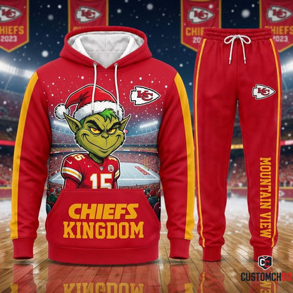 Kansas City Chiefs grinch-inspired christmas hoodie and sweatpants tracksuit set – Mount Crumpit Overlook Arrowhead