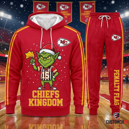 Kansas City Chiefs grinch-inspired christmas hoodie and sweatpants tracksuit set – Referee Penalty Flag Heist