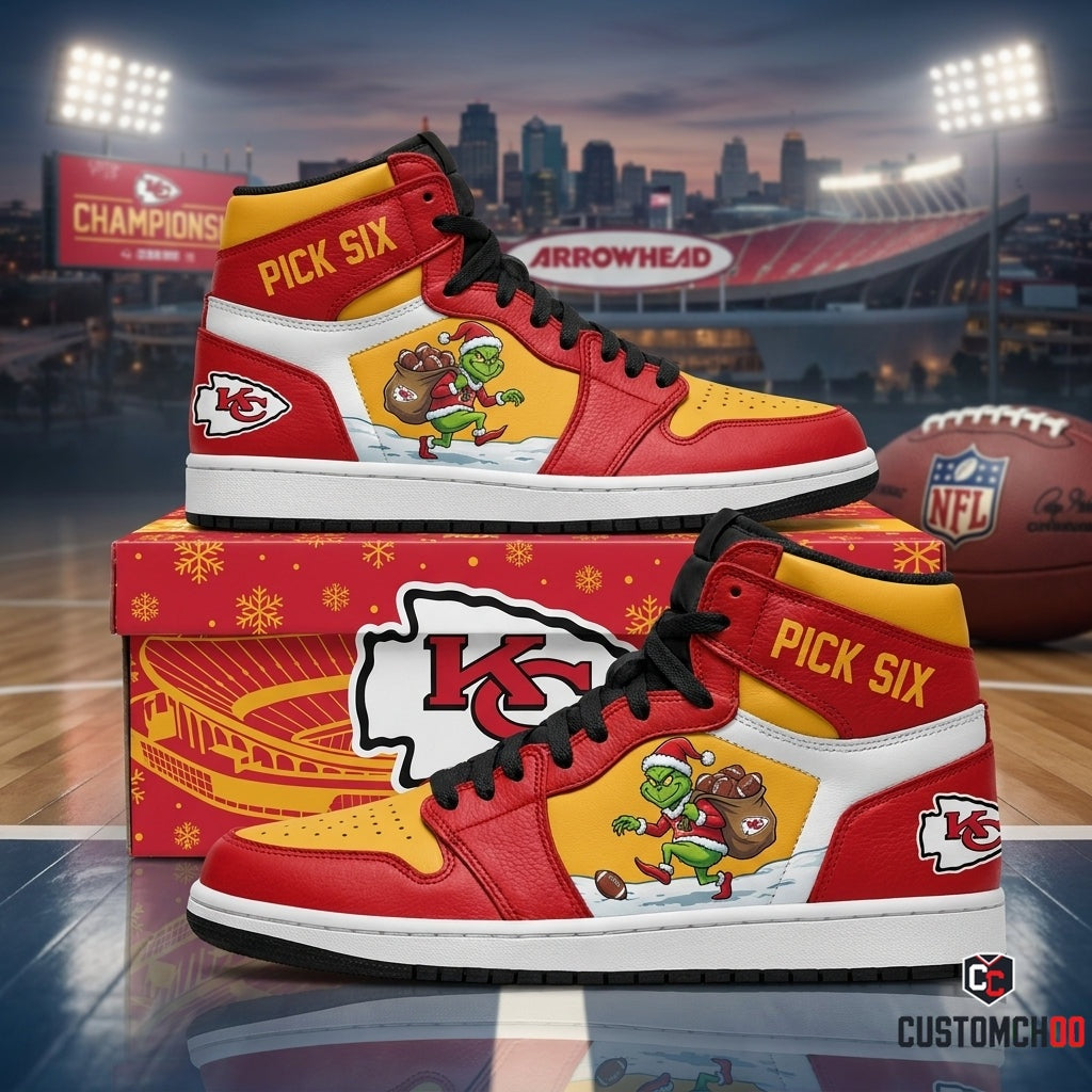 Kansas City Chiefs grinch-inspired christmas fan sneakers – Grinch Interception Heist