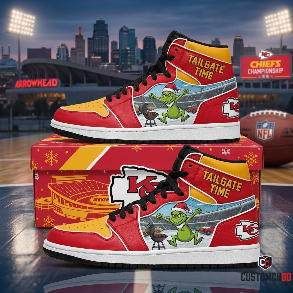 Kansas City Chiefs grinch-inspired christmas fan sneakers – Tailgate Table Slam Chaos