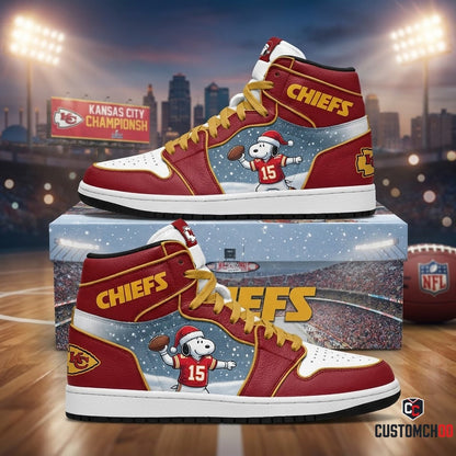 Kansas City Chiefs snoopy-inspired christmas fan sneakers – Santa Snoopy Touchdown