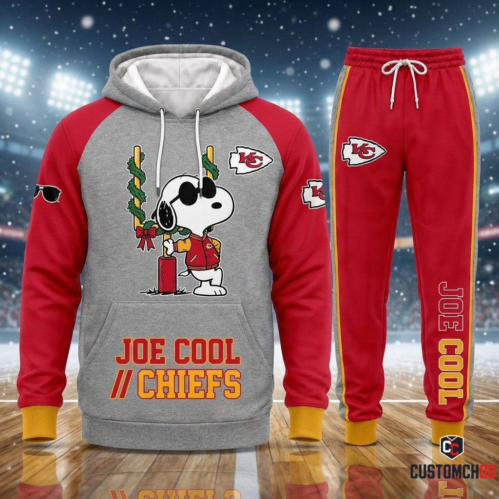 Kansas City Chiefs snoopy-inspired christmas hoodie and sweatpants tracksuit set – Joe Cool Chiefs Gameday