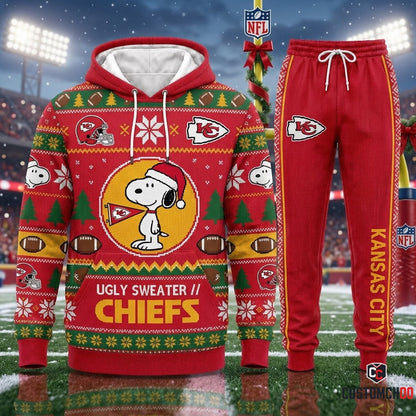 Kansas City Chiefs snoopy-inspired holiday hoodie and sweatpants tracksuit set – Ugly Holiday Sweater Chiefs