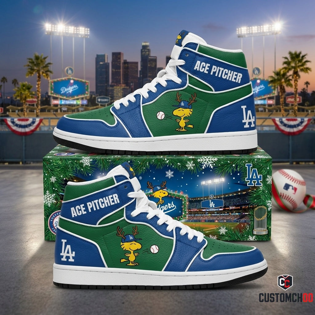 Los Angeles Dodgers snoopy-inspired christmas fan sneakers – Dodgers Woodstock Reindeer Pitcher