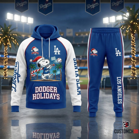 Los Angeles Dodgers snoopy-inspired christmas hoodie and sweatpants tracksuit set – Dodgers Snoopy Santa Homerun