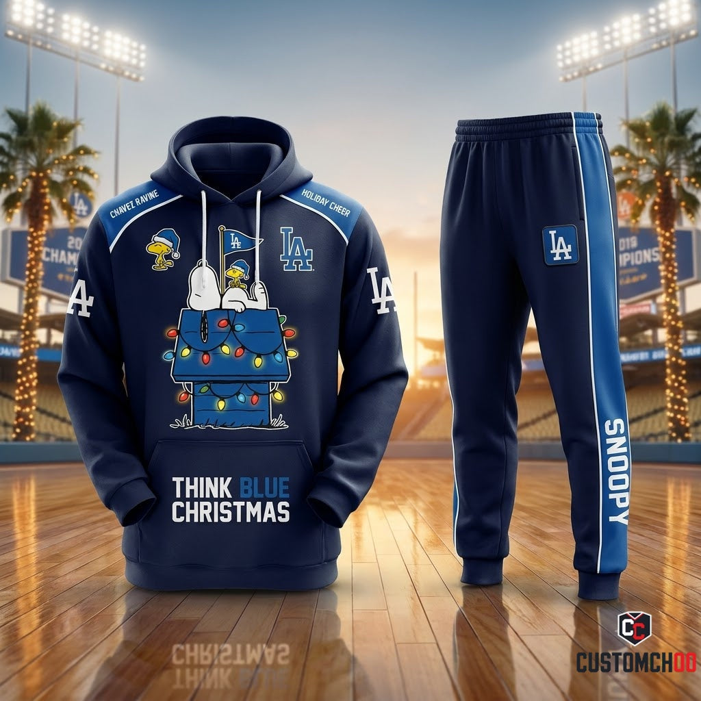 Los Angeles Dodgers snoopy-inspired christmas hoodie and sweatpants tracksuit set – Dodgers Snoopy Dodger Doghouse