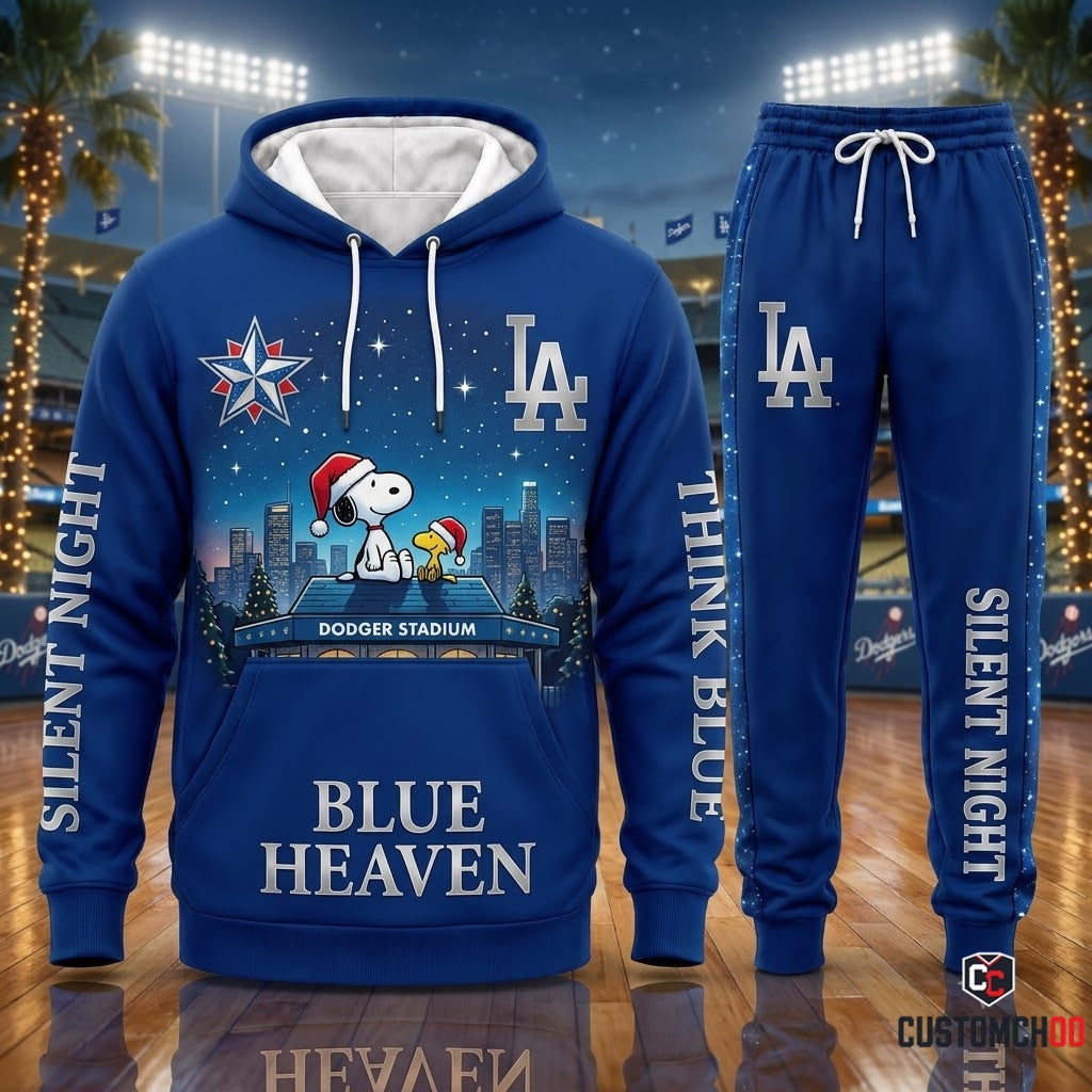 Los Angeles Dodgers snoopy-inspired christmas hoodie and sweatpants tracksuit set – Dodgers Snoopy Midnight Silent Stadium