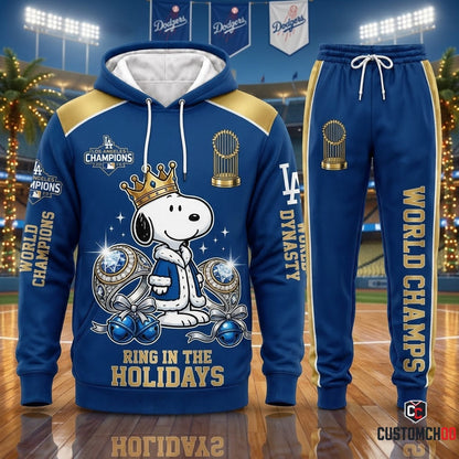 Los Angeles Dodgers snoopy-inspired christmas hoodie and sweatpants tracksuit set – Dodgers Snoopy World Champs Jingle Bells