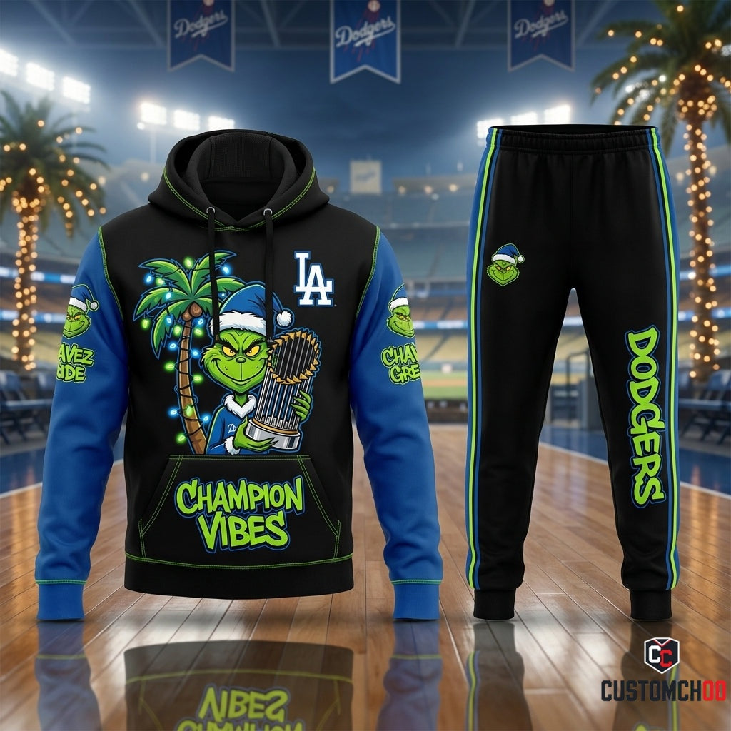 Los Angeles Dodgers grinch-inspired christmas hoodie and sweatpants tracksuit set – Dodgers Grinch Stole The World Series