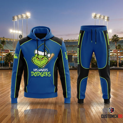Los Angeles Dodgers grinch-inspired christmas hoodie and sweatpants tracksuit set – Dodgers Grinch Resting Mean Face LA