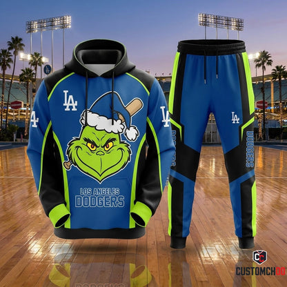 Los Angeles Dodgers grinch-inspired christmas hoodie and sweatpants tracksuit set – Dodgers Grinch Chavez Ravine Grump