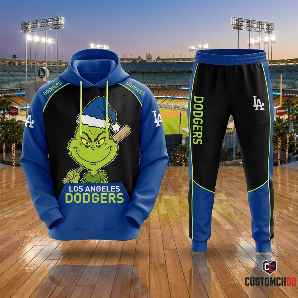 Los Angeles Dodgers grinch-inspired christmas hoodie and sweatpants tracksuit set – Dodgers Grinch Max Reindeer Batboy