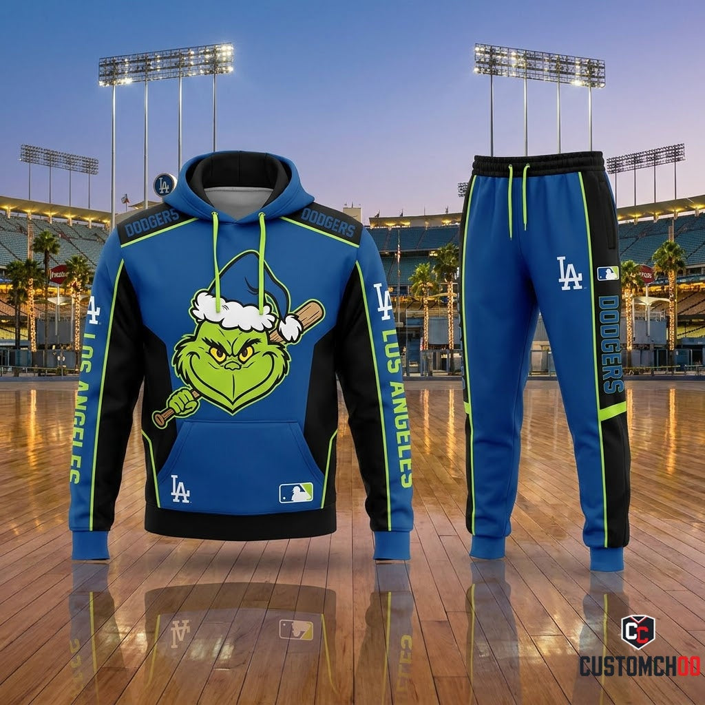 Los Angeles Dodgers grinch-inspired christmas hoodie and sweatpants tracksuit set – Dodgers Grinch Heart Grown Three Sizes