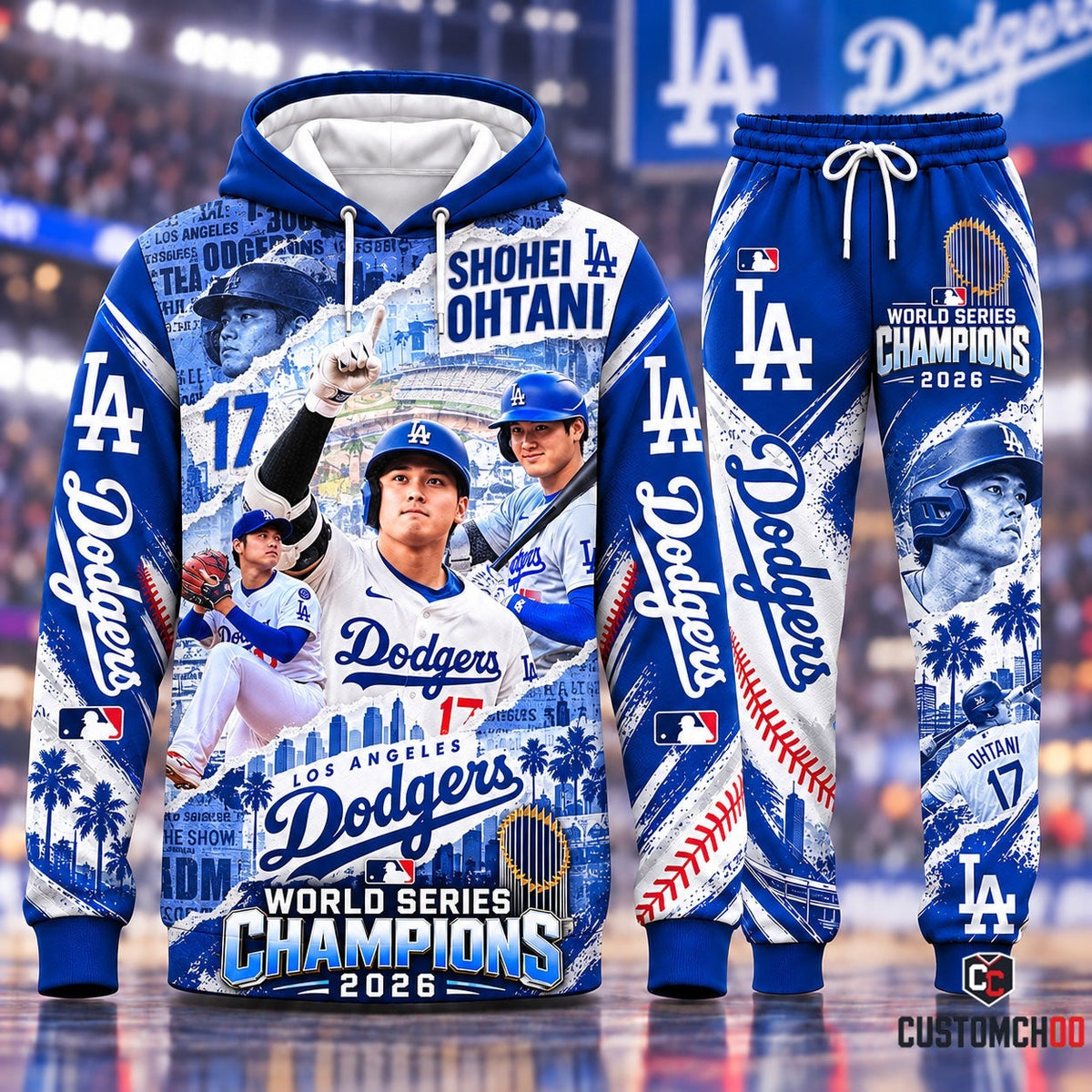 Shohei Ohtani #17 Los Angeles Dodgers World Series Champions 2026 hoodie and jogger pants fan set - front view