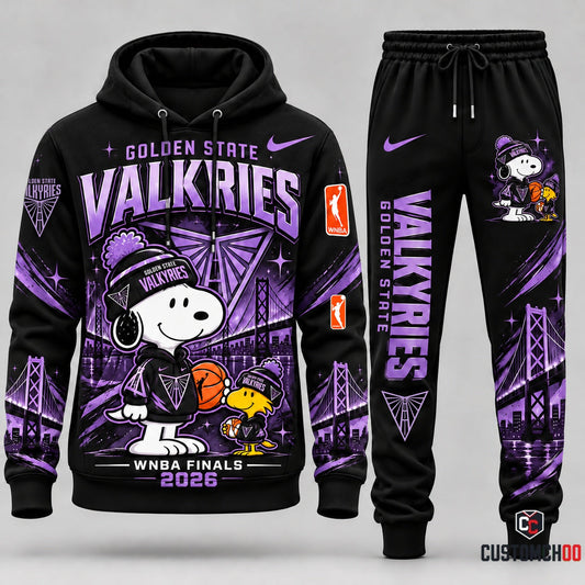Golden State Valkyries snoopy-inspired hoodie and sweatpants tracksuit – Style 01 - Purple Black Valkyries Hoodie Set