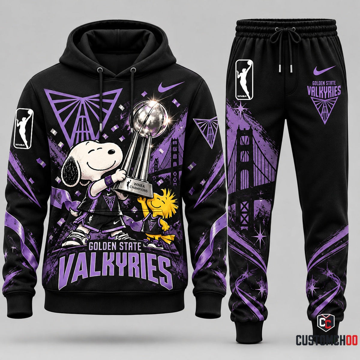 Golden State Valkyries snoopy-inspired hoodie and sweatpants tracksuit – Style 03 - Valkyries Champions with Snoopy
