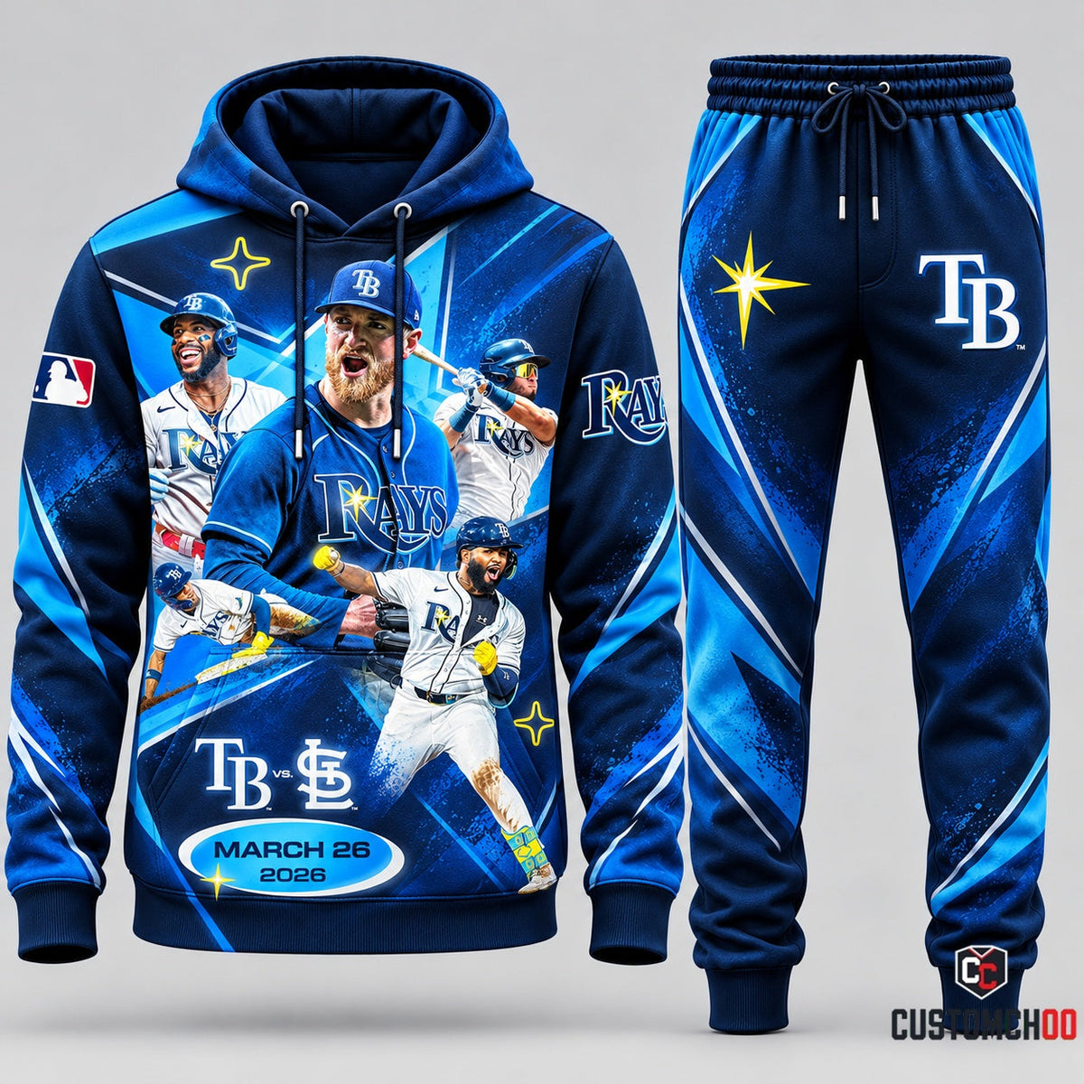 Tampa Bay Rays baseball fan hoodie and sweatpants tracksuit – Style 05 - Tampa Bay Rays Design 5
